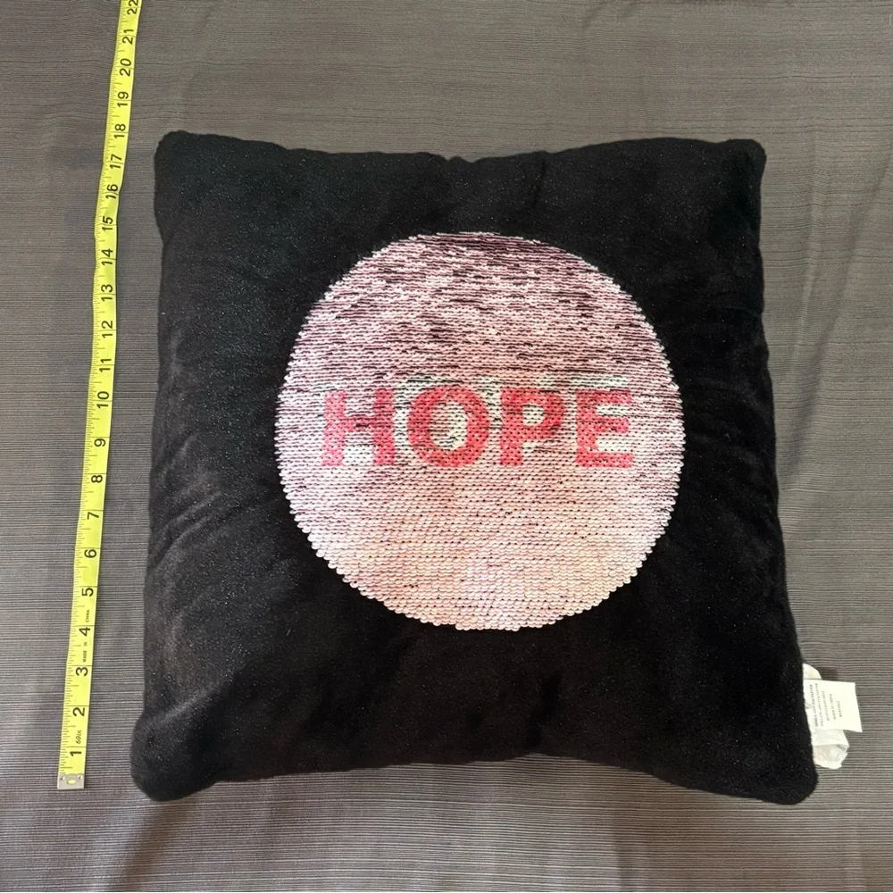 Black Hope & Love Sequin Pillow - Picture 1 of 5